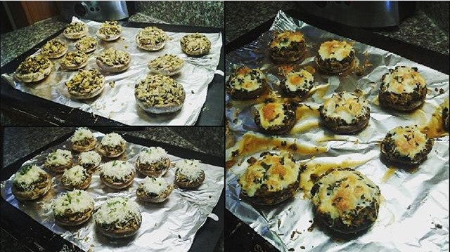 Mussel meat stuffed portobello mushrooms recipe by Keenan Blake